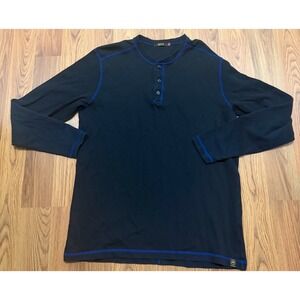 Agave Mens Large Black Henley Thermal Shirt Long Sleeve USA Made